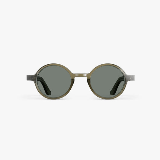 Crystal Sencha / Grey Green Lens | Front view of Cairn Sunglasses in Crystal Sencha with Grey Green Lens