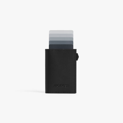 Carbon Black / Black | Front view of Slim Wallet Pro with cards in Carbon Black / Black