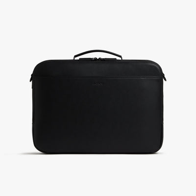 Carbon Black (Vegan Leather) | Front view of Metro Briefcase in Carbon Black