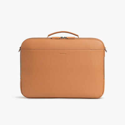 Saddle Tan (Vegan Leather) | Front view of Metro Briefcase in Saddle Tan