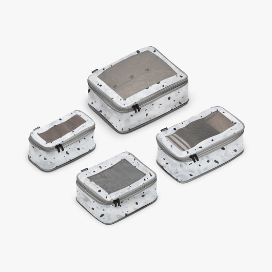 Set of Four / Terrazzo Light Grey | Compressible Packing Cubes set of four in Terrazzo Light Grey